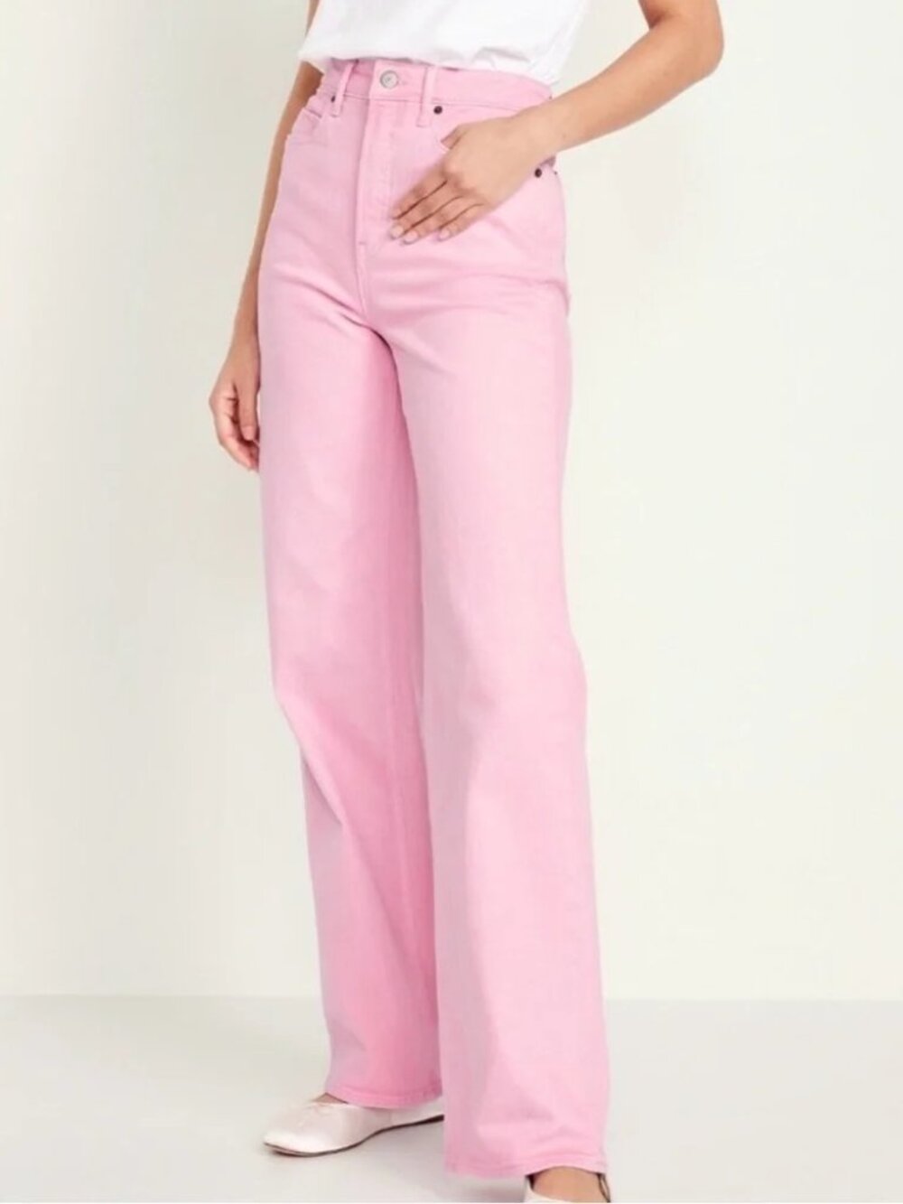 Old Navy Pink Extra High-Rise Sky-Hi Wide Leg Jeans